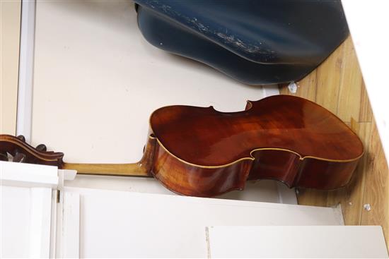 A 19th century German cello labelled Neuner und Hornsteiner and a Stradivarius label, hard cased.